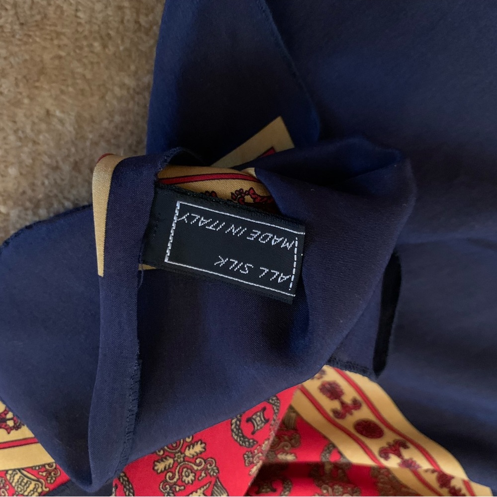 Vintage Celine scarf Gorgeous and vibrant red and navy blue Celine Silk Scarf - Picture 2 of 7